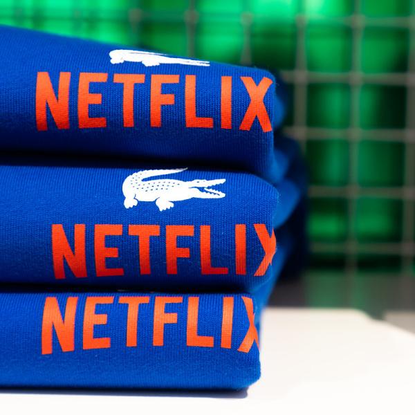Lacoste X Netflix product display for jumpers
