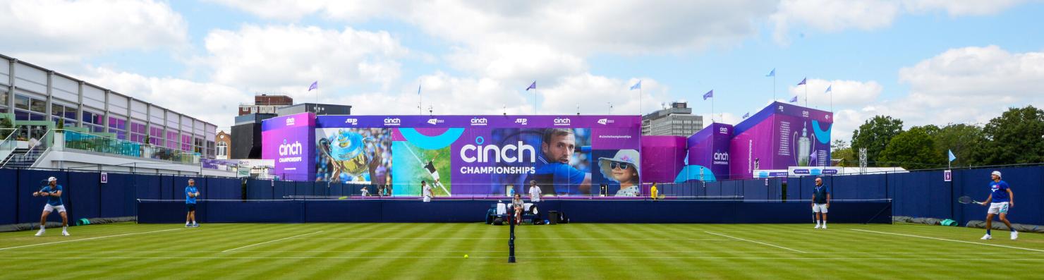 cinch full stadium branding at Queen's Club