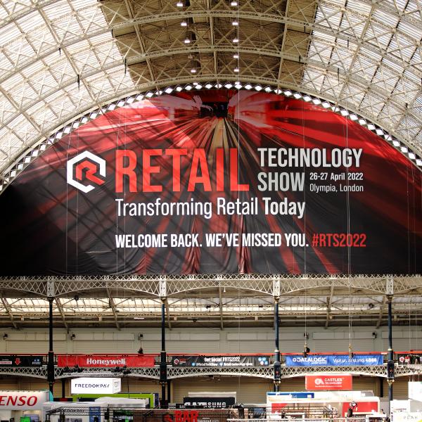 hanging banner for retail technology show