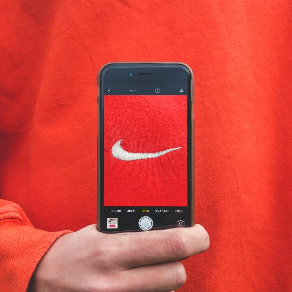 Taking a photo of a logo on a jumper