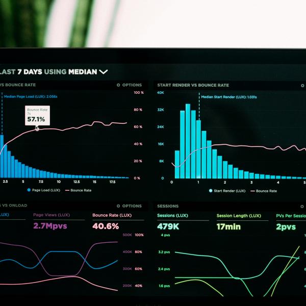 Screen showing charts and graphs.