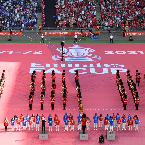 FA Cup pitch banners made using eco fabric, a material created from over 47,600 recycled plastic bottles